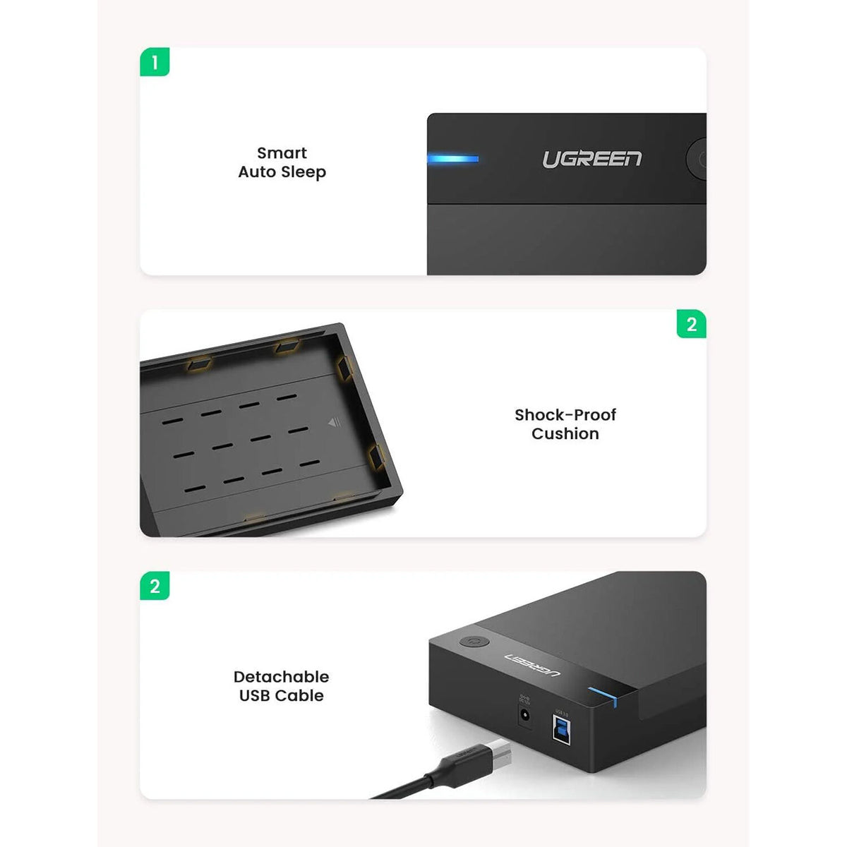 Carcasa de Disco UGREEN 3,5 y 2,5 Pulgadas SATA III USB 3.2 Gen 1 - vista trasera