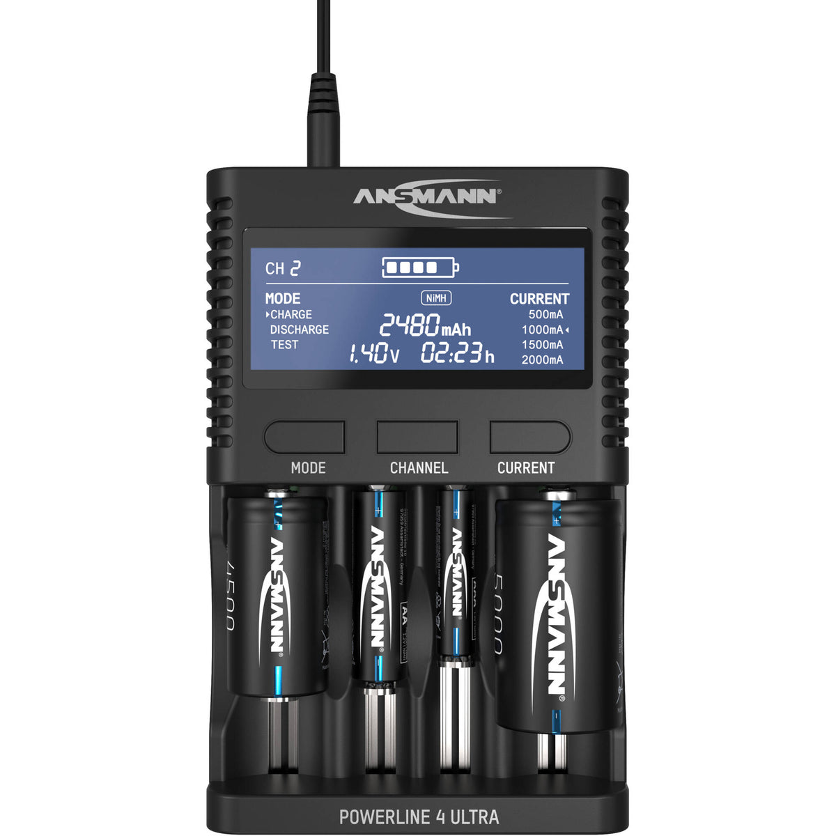 Cargador Ansmann Powerline 4 Ultra para NiMH & Lithium Cells - vista lateral