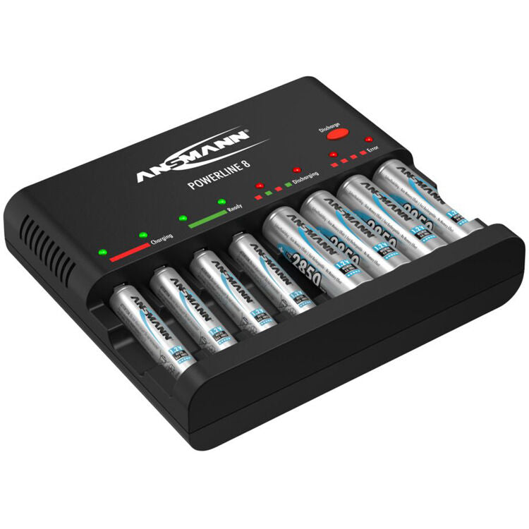 Cargador Ansmann Powerline 8 bahías para AA / AAA NiMH recargables (Negro) - detalle