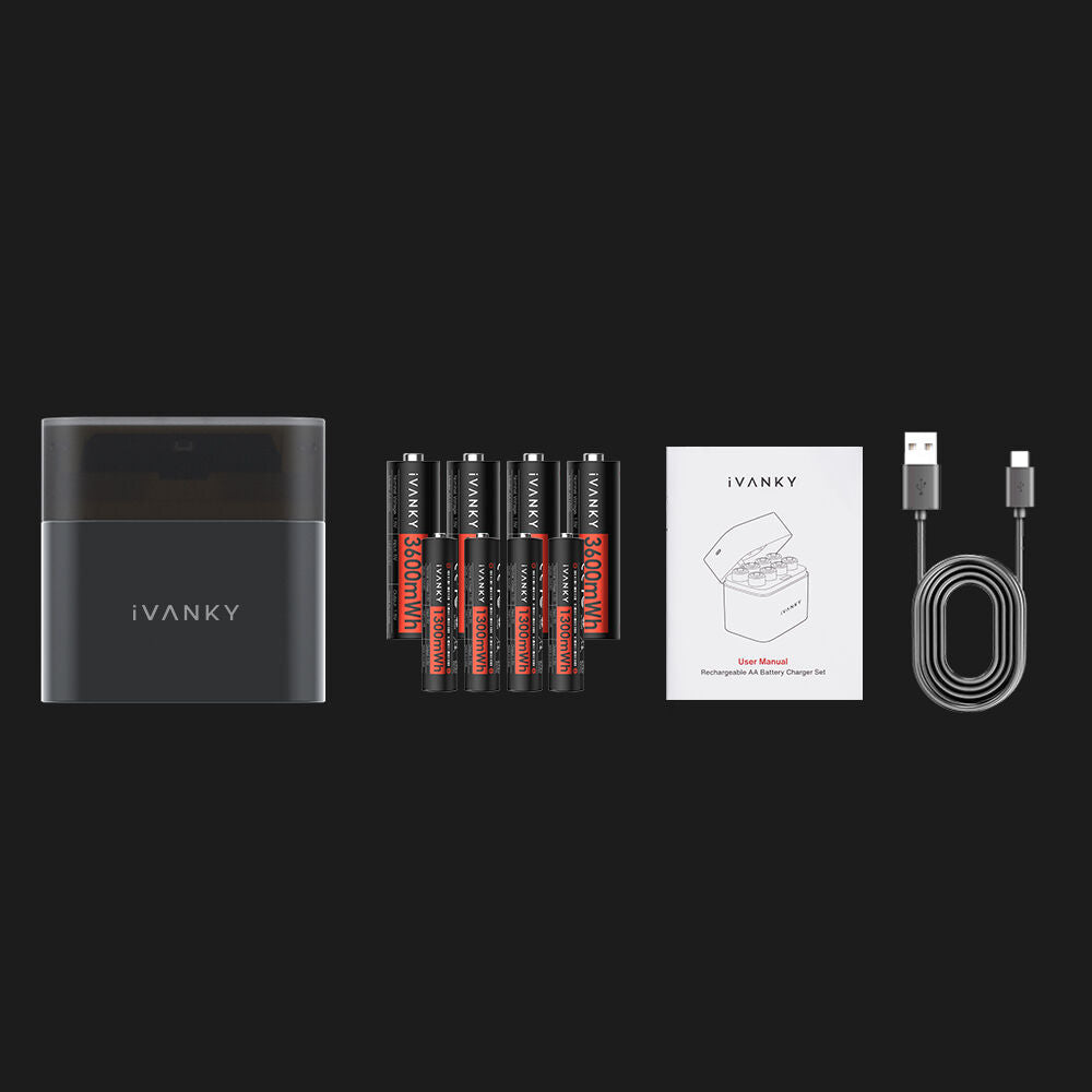 Cargador iVANKY Portable Charging Case con 4-Pack AAA y 4-Pack AA recargables Lithium-Ion - detalle