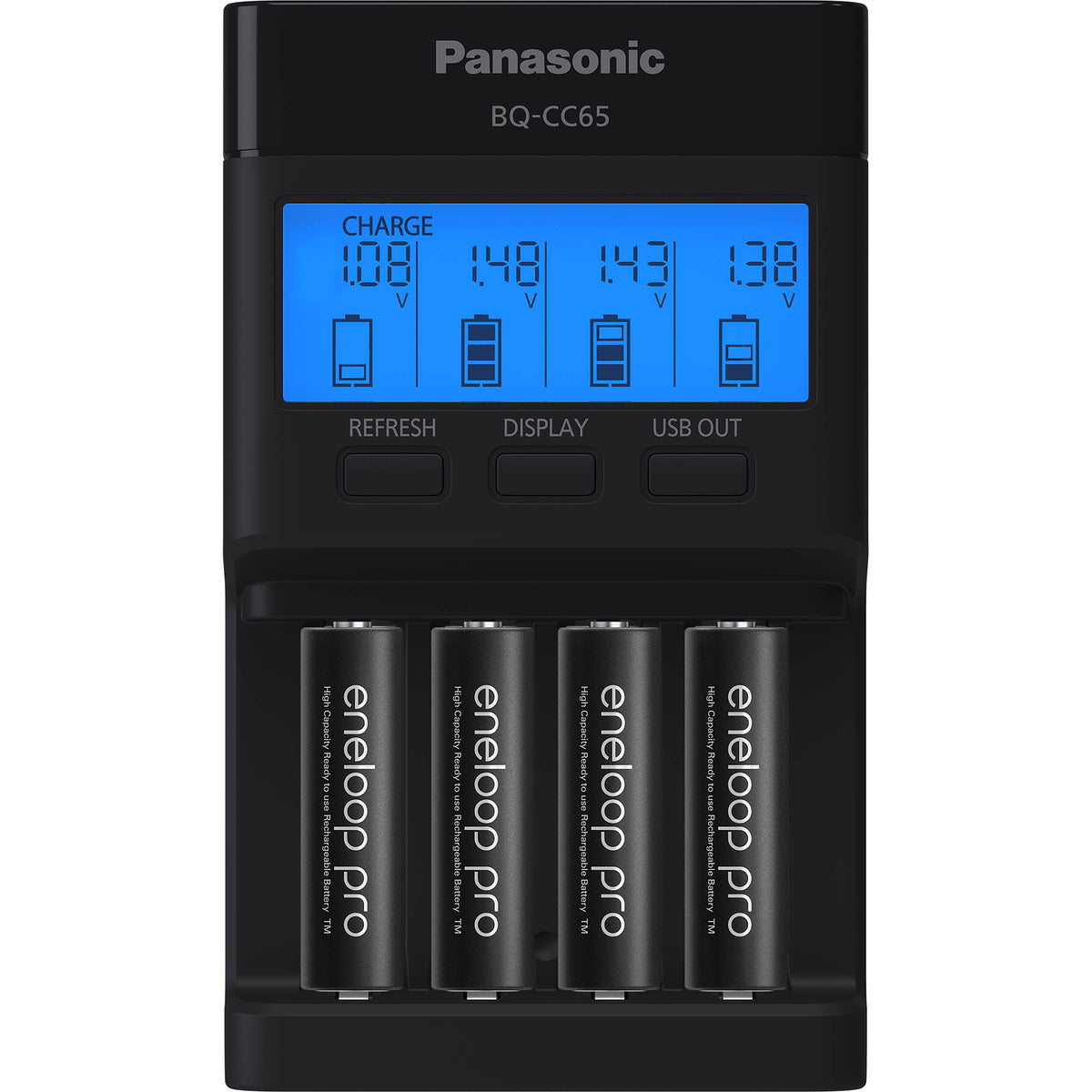 Cargador Panasonic BQ-CC65 Quick con 4 AA eneloop pro - vista principal