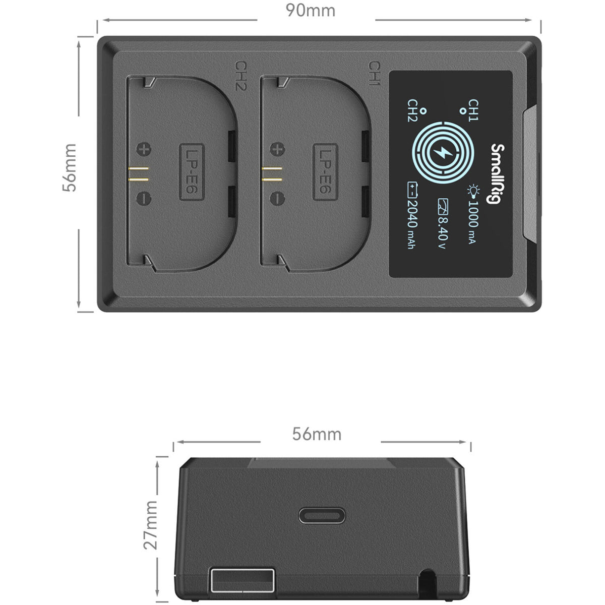 Cargador SmallRig LP-E6NH Camera - vista lateral