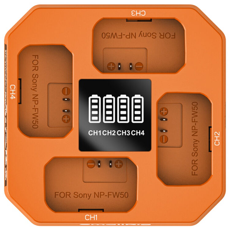 Cargador SmallRig NP-FW50 Four-Channel - puertos y conexiones