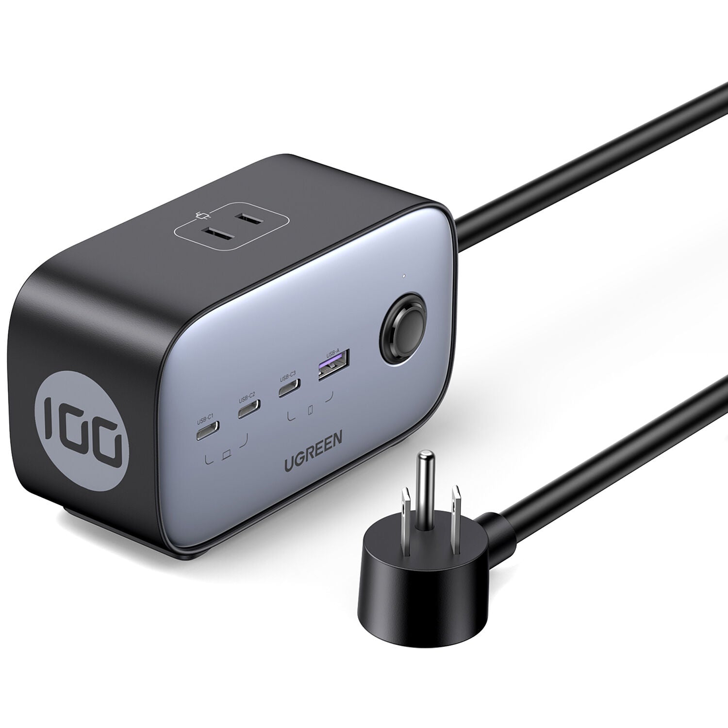 Cargador UGREEN 100W GaN 7 en 1 con 3 Tomacorrientes y 4 USB - vista frontal
