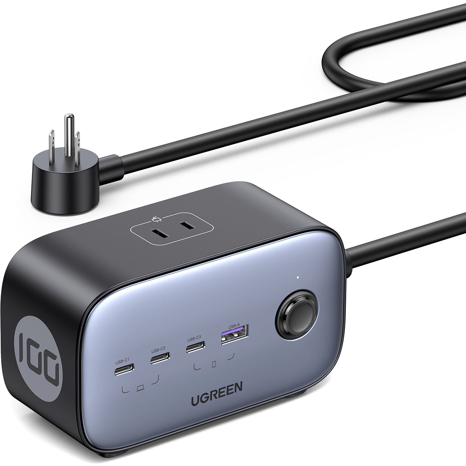 Cargador UGREEN 100W GaN 7 en 1 con 3 Tomacorrientes y 4 USB - vista trasera