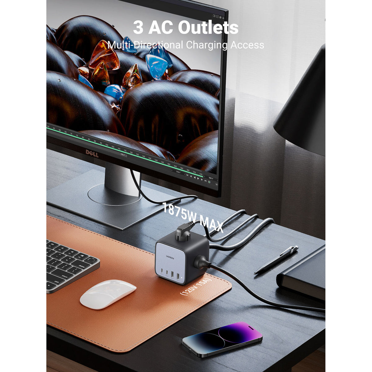 Cargador UGREEN 65W GaN 7 en 1 Cubo con 3 Tomacorrientes y 4 USB - contenido de la caja