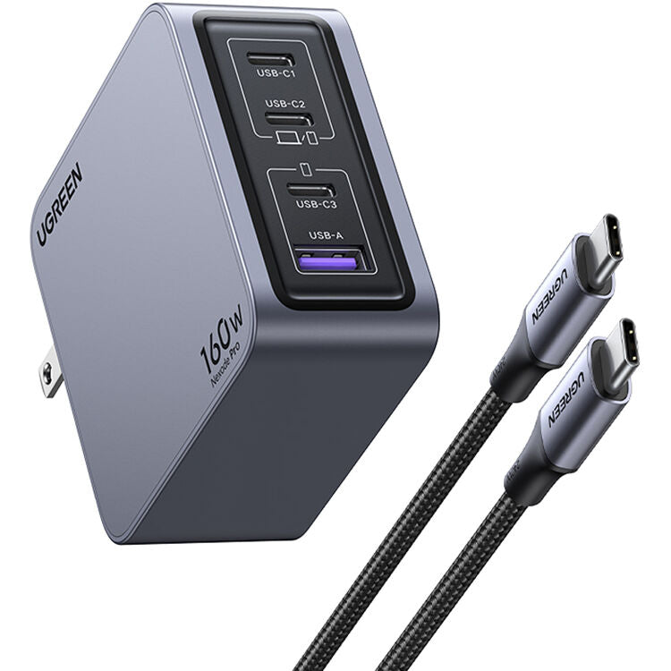 Cargador UGREEN Nexode Pro 160W GaN 4 Puertos USB-C y USB-A - vista frontal