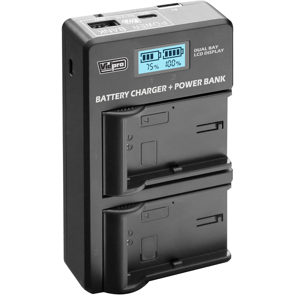 Cargador Vidpro VDL-14 Dual Bay LCD con Power Bank para Nikon EN-EL1 y Minolta NP-800 - vista principal