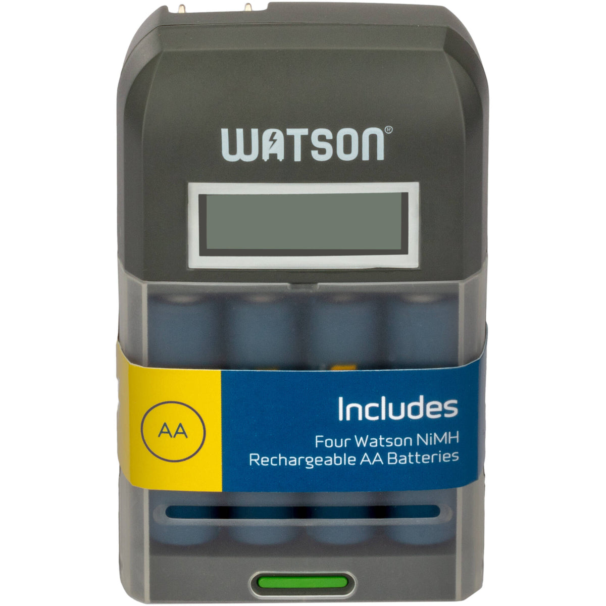 Cargador Watson 4 bahías rápido con LCD y 4 AA NiMH (2500mAh) - vista frontal