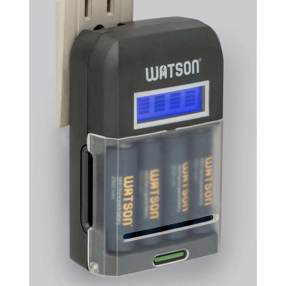Cargador Watson 4 bahías rápido con LCD y 4 AA NiMH (2500mAh) - vista trasera