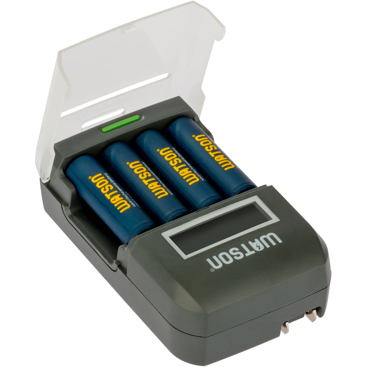 Cargador Watson 4 bahías rápido con LCD y 4 AA NiMH (2500mAh) - puertos y conexiones