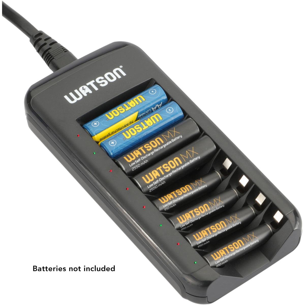 Cargador Watson 8 bahías para AA, AAA, y NiMH - vista frontal