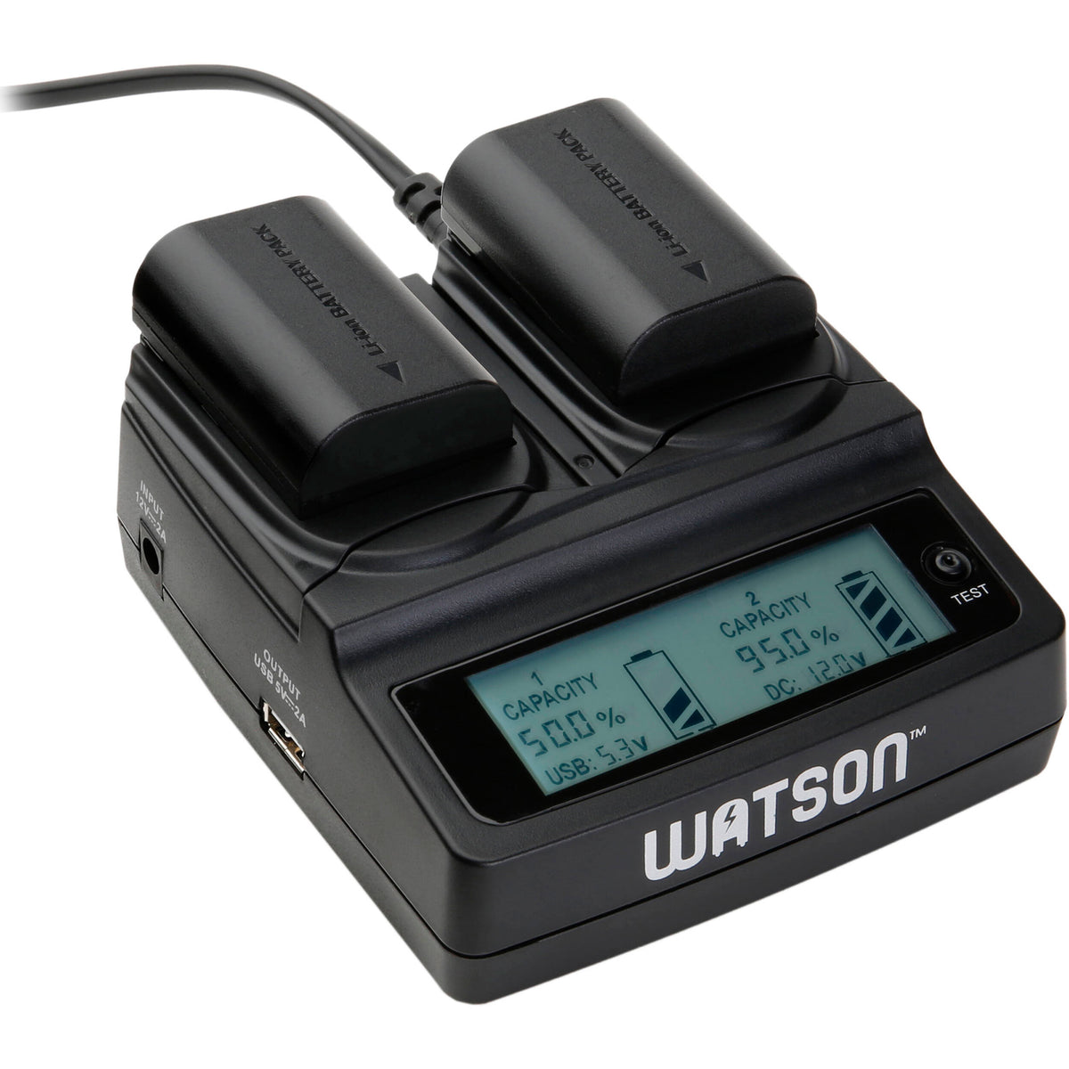 Cargador Watson Duo LCD II - puertos y conexiones