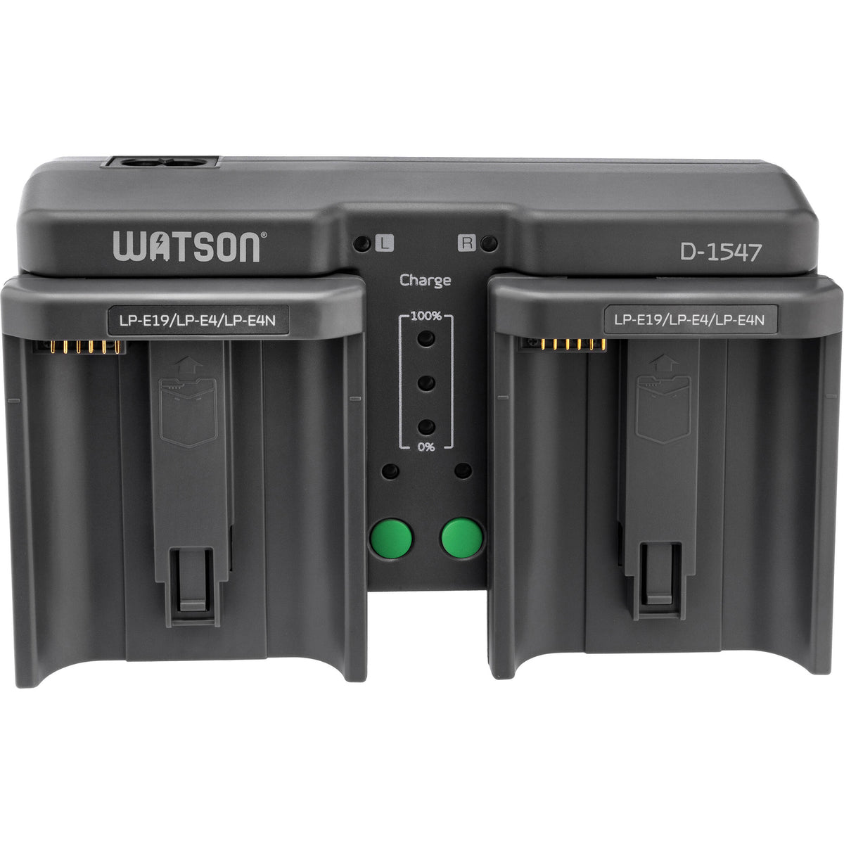 Cargador Watson Duo para Canon LP-E19, LP-E4, y LP-E4N - vista trasera