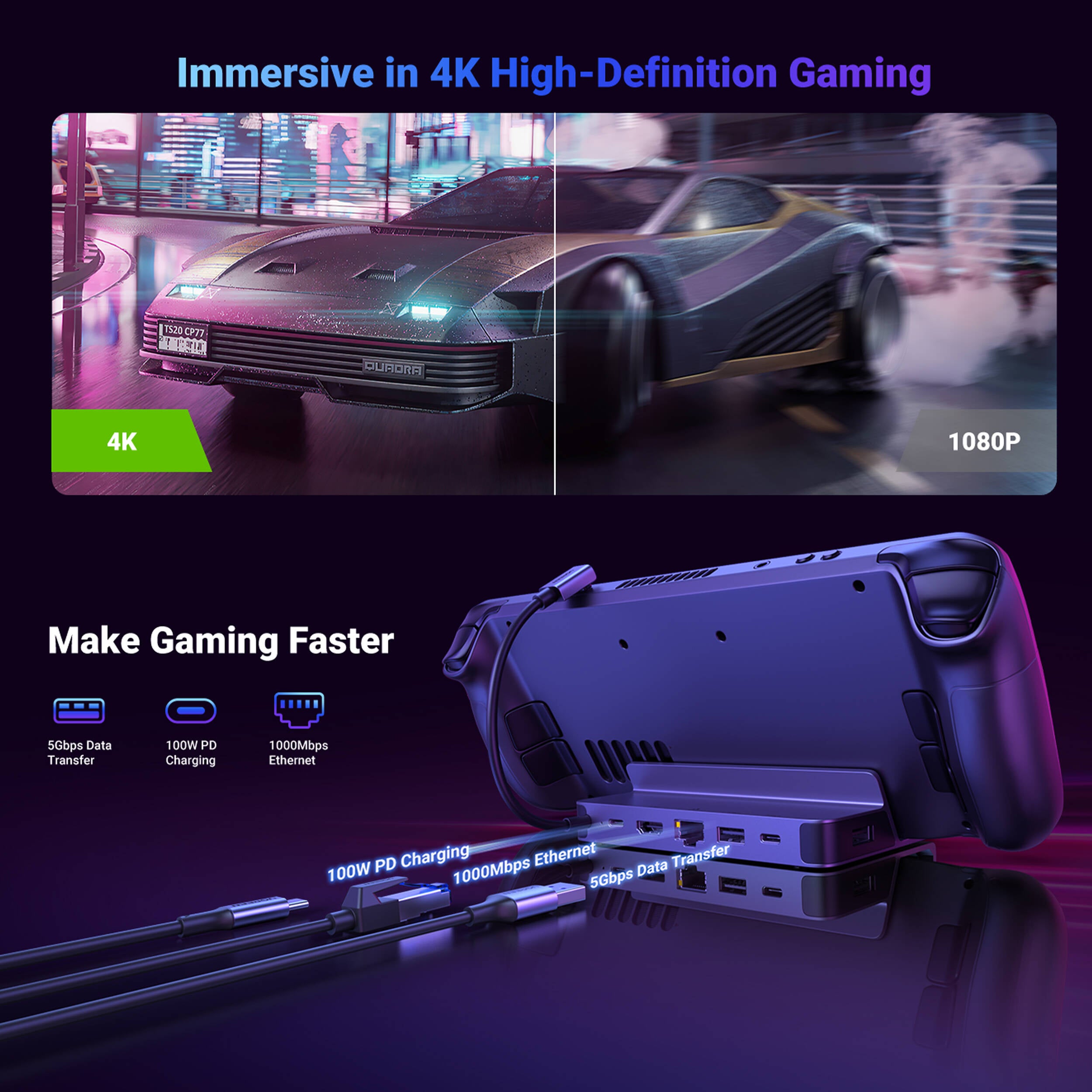 Docking Station UGREEN 6 en 1 para Steam Deck con HDMI 4K 60Hz - en uso