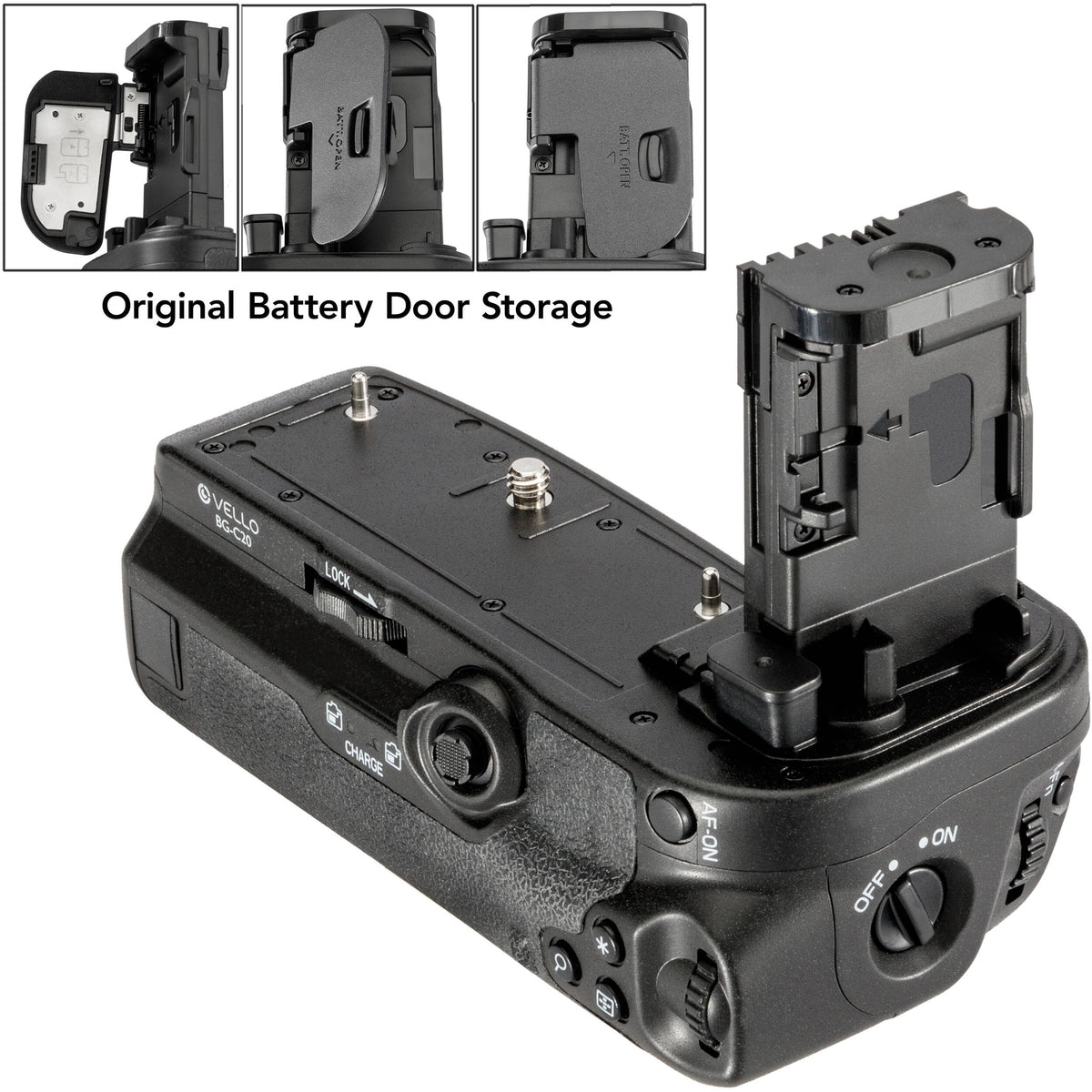 Empuñadura Vello para Canon EOS R5 C, R5, R6 II, y R6 - puertos y conexiones