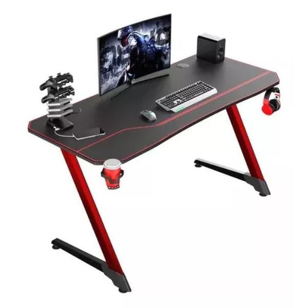 Escritorio Gamer U-MG01 - 112 x 60 cm - Porta Vasos y Porta Audífonos - Negro/Rojo