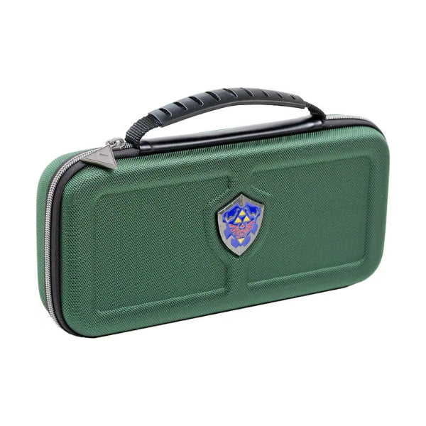 estuche-para-consola-rds-industries-game-traveler-deluxe-hylian-shield-zelda-rigido-con-almacenamiento-para-nintendo-switch-2-switch-oled-y-switch-verde