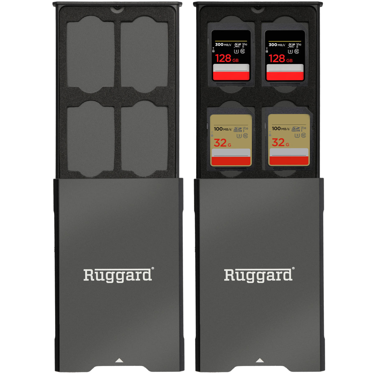 Estuche para Tarjetas Ruggard LEDA Aluminum para 4 SD, 2 microSD, y 2 CFexpress Type-B/XQD - vista frontal