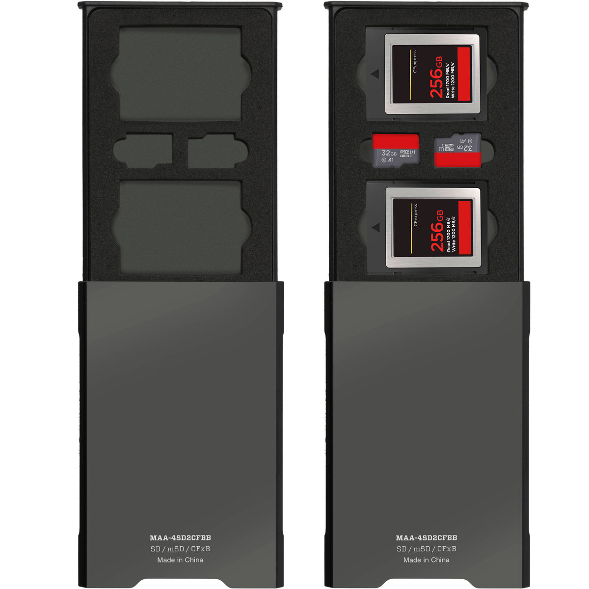Estuche para Tarjetas Ruggard LEDA Aluminum para 4 SD, 2 microSD, y 2 CFexpress Type-B/XQD - vista trasera