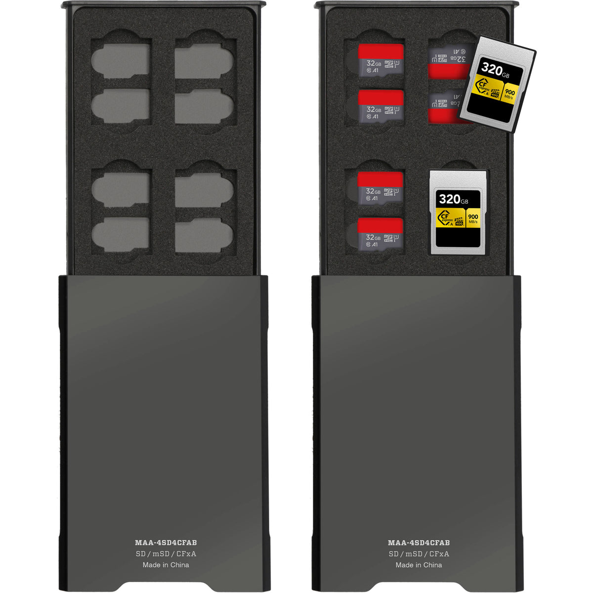 Estuche para Tarjetas Ruggard LEDA Aluminum para 4 SD, 8 microSD, y 4 CFexpress Type-A - vista trasera
