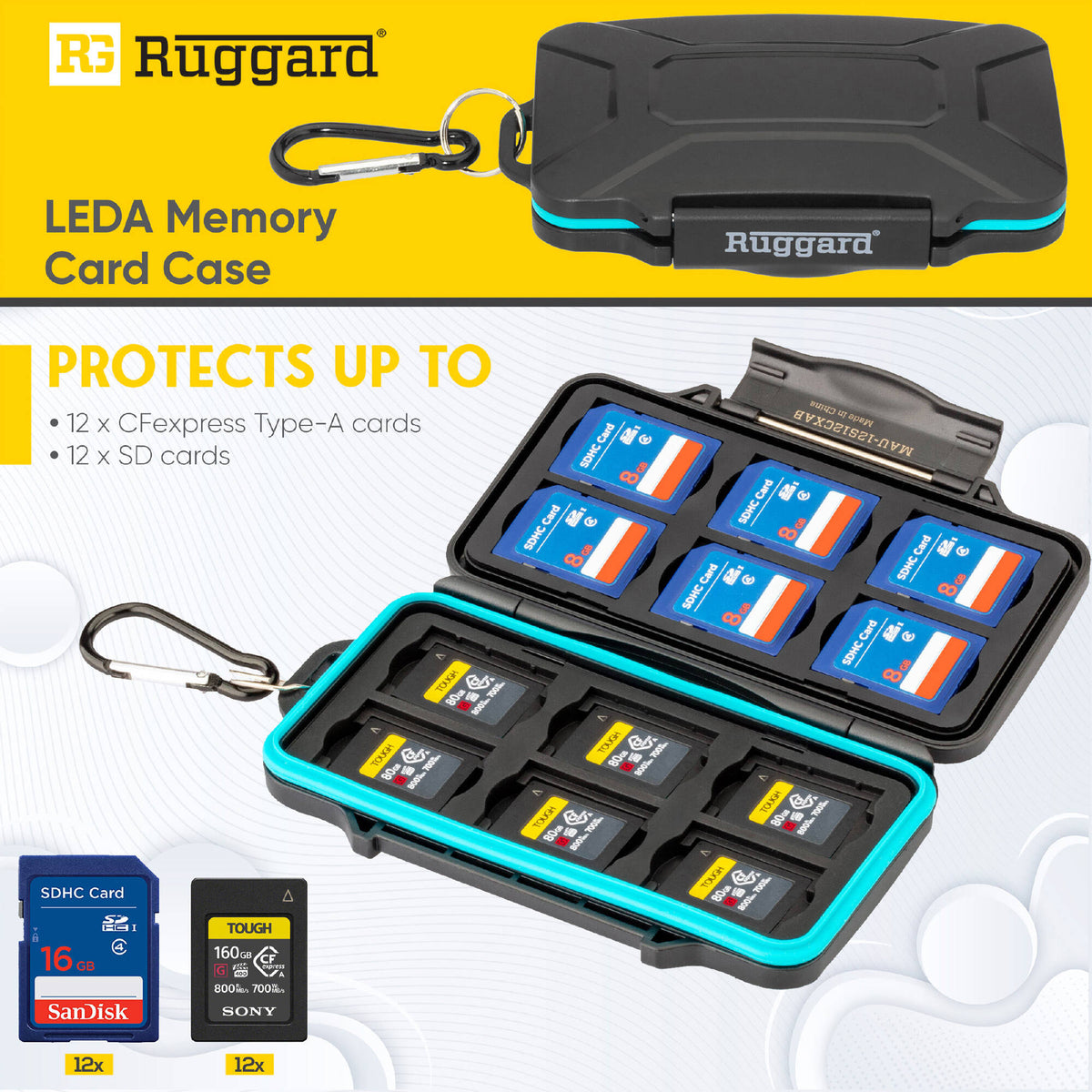 Estuche para Tarjetas Ruggard Leda para CFexpress Type-A & SD (Negro) - detalle