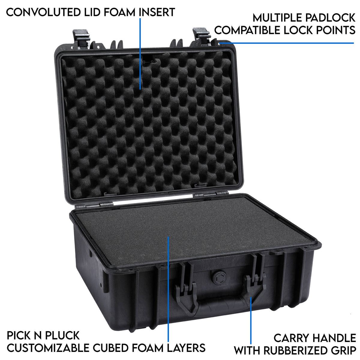 Estuche Rígido DCB Cases Element 4795F Waterproof utilitario con espuma cortada en cubos - contenido de la caja