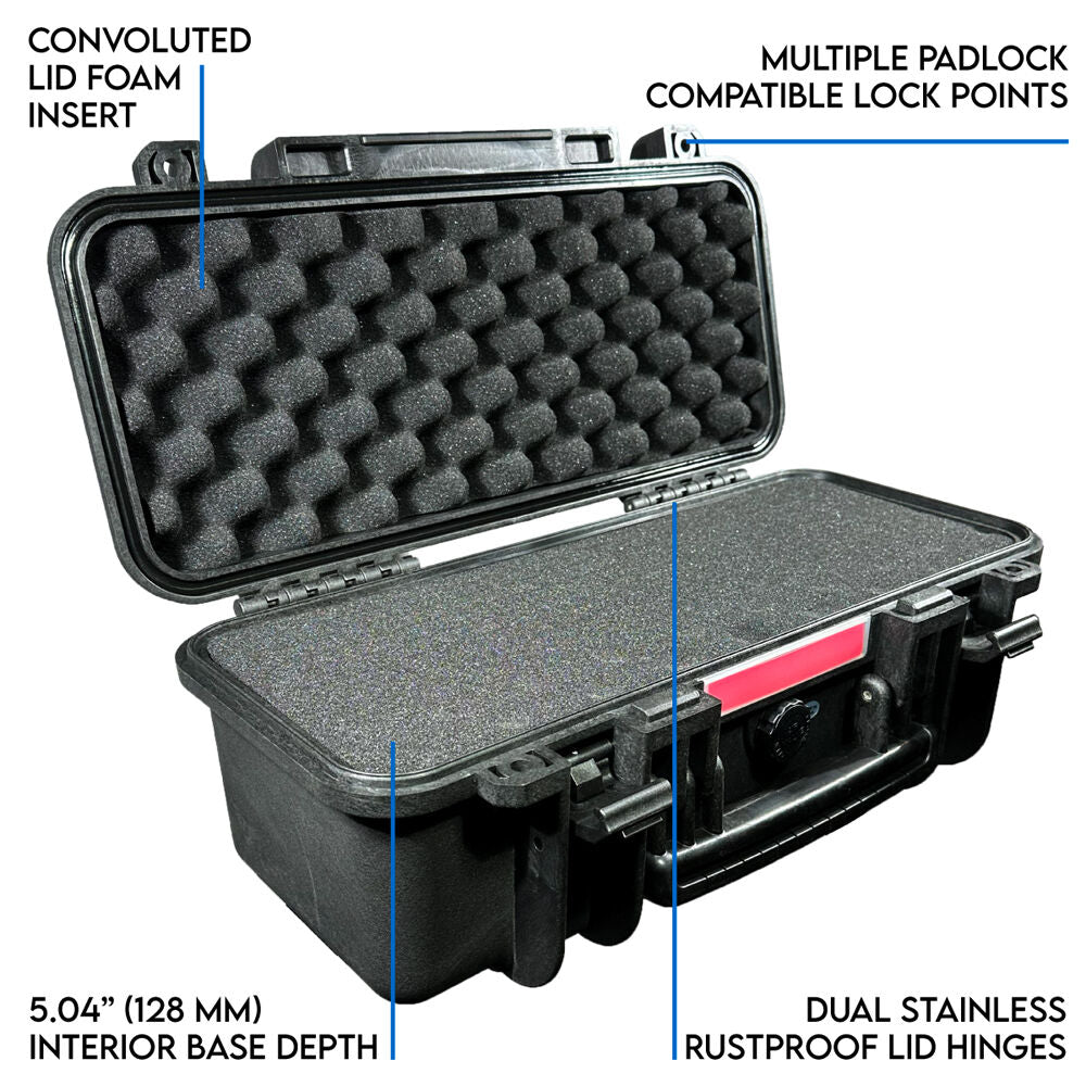 Estuche Rígido DCB Cases Element 4802F Waterproof utilitario con espuma cortada en cubos - en uso