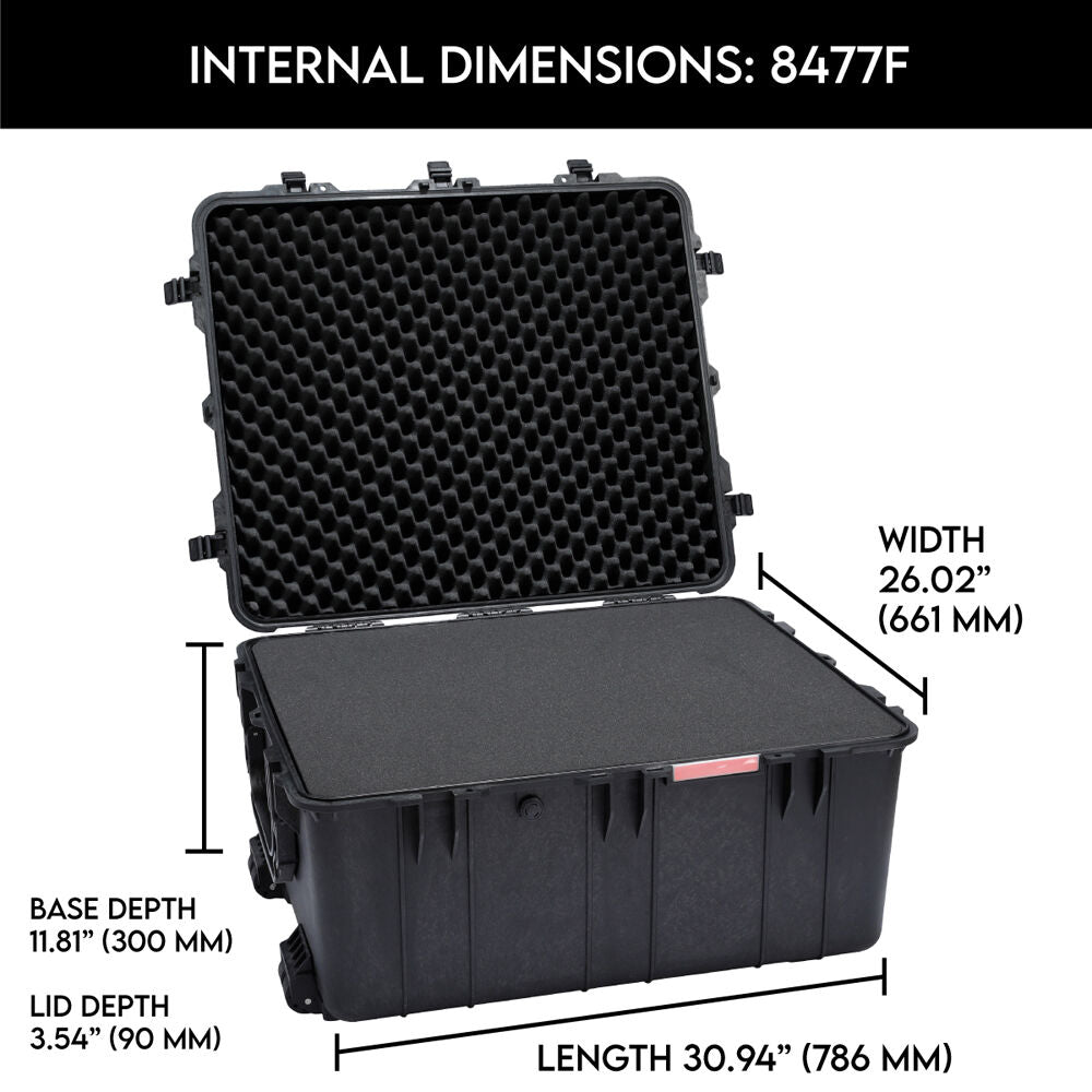 Estuche Rígido DCB Cases Element 8477F con ruedas utilitario con espuma cortada en cubos - en uso