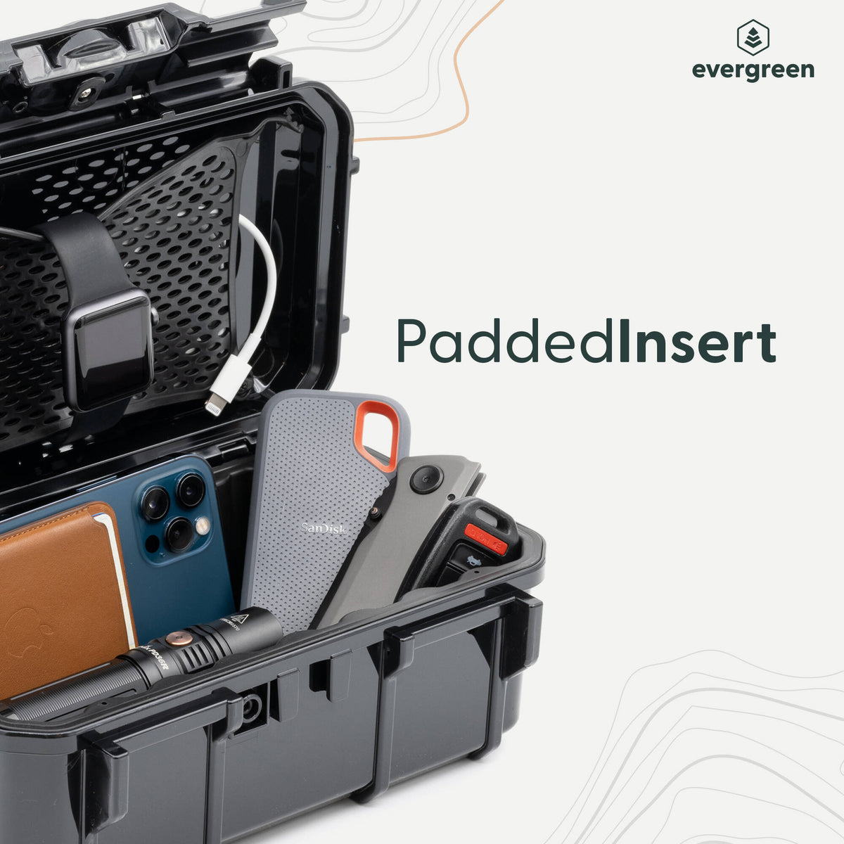 Estuche Rígido Evergreen Cases Tech con Rubber Liner (Clear, Grande) - contenido de la caja