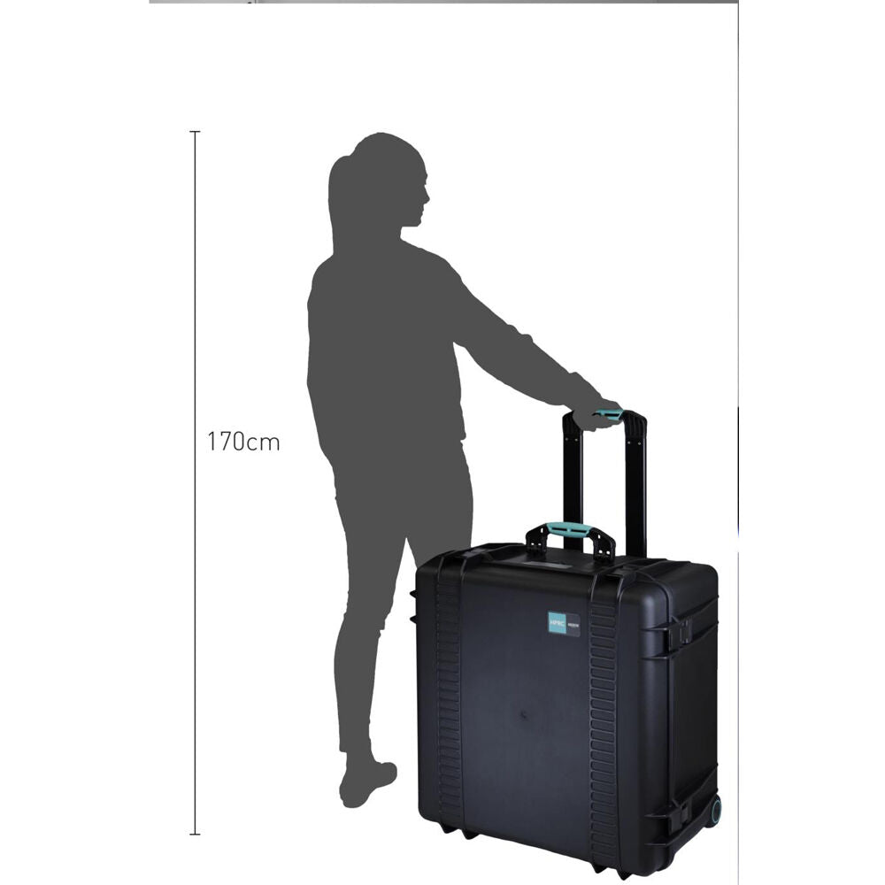 Estuche Rígido HPRC 4600 con ruedas resina rígida Cube espuma (Negro) - en uso