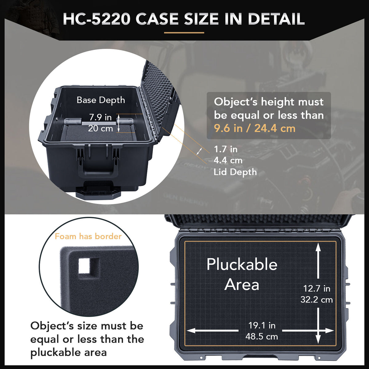 Estuche Rígido Lykus HC-5220 estanco con interior con espuma (44.9L) - vista trasera