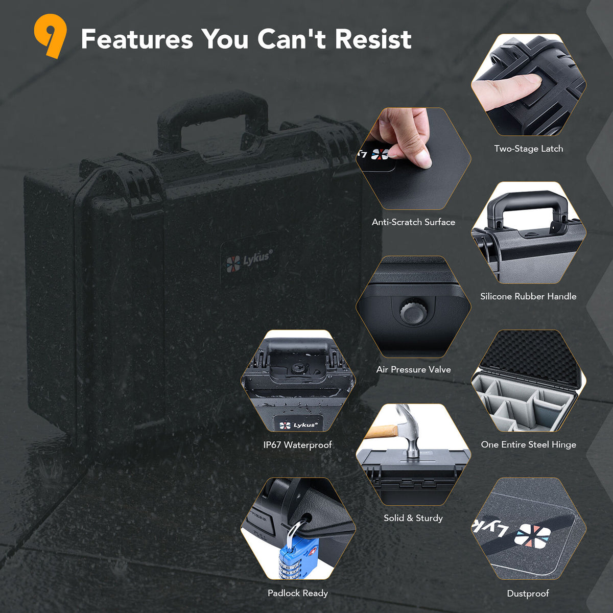 Estuche Rígido Lykus PVC1 Waterproof con Interior divisores - puertos y conexiones