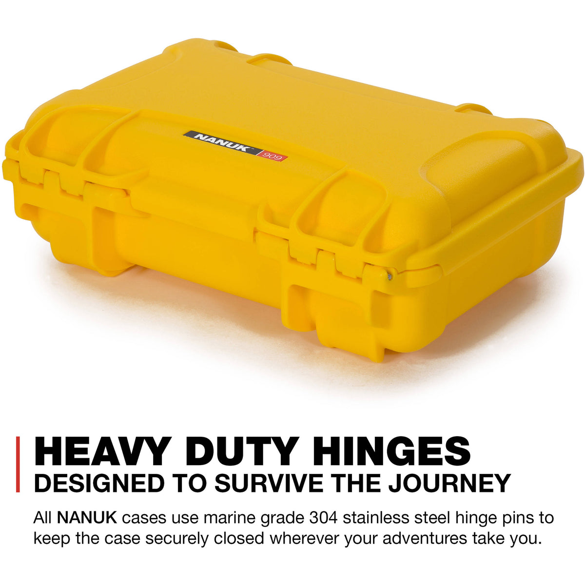 Estuche Rígido Nanuk 909 con espuma (Amarillo, 4.8L) - puertos y conexiones