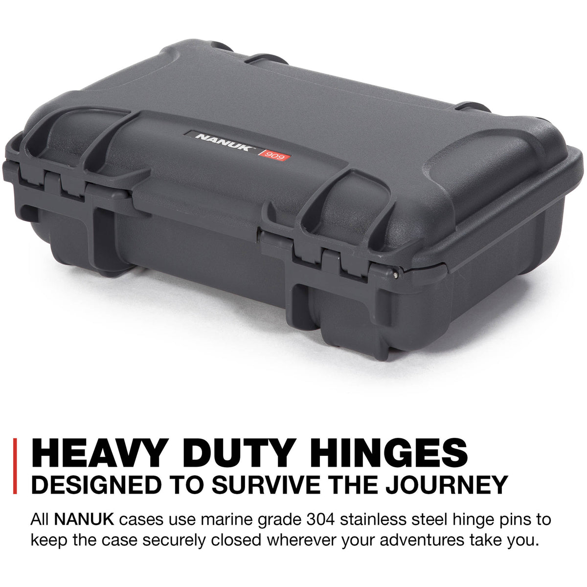 Estuche Rígido Nanuk 909 con espuma (Graphite, 4.8L) - puertos y conexiones