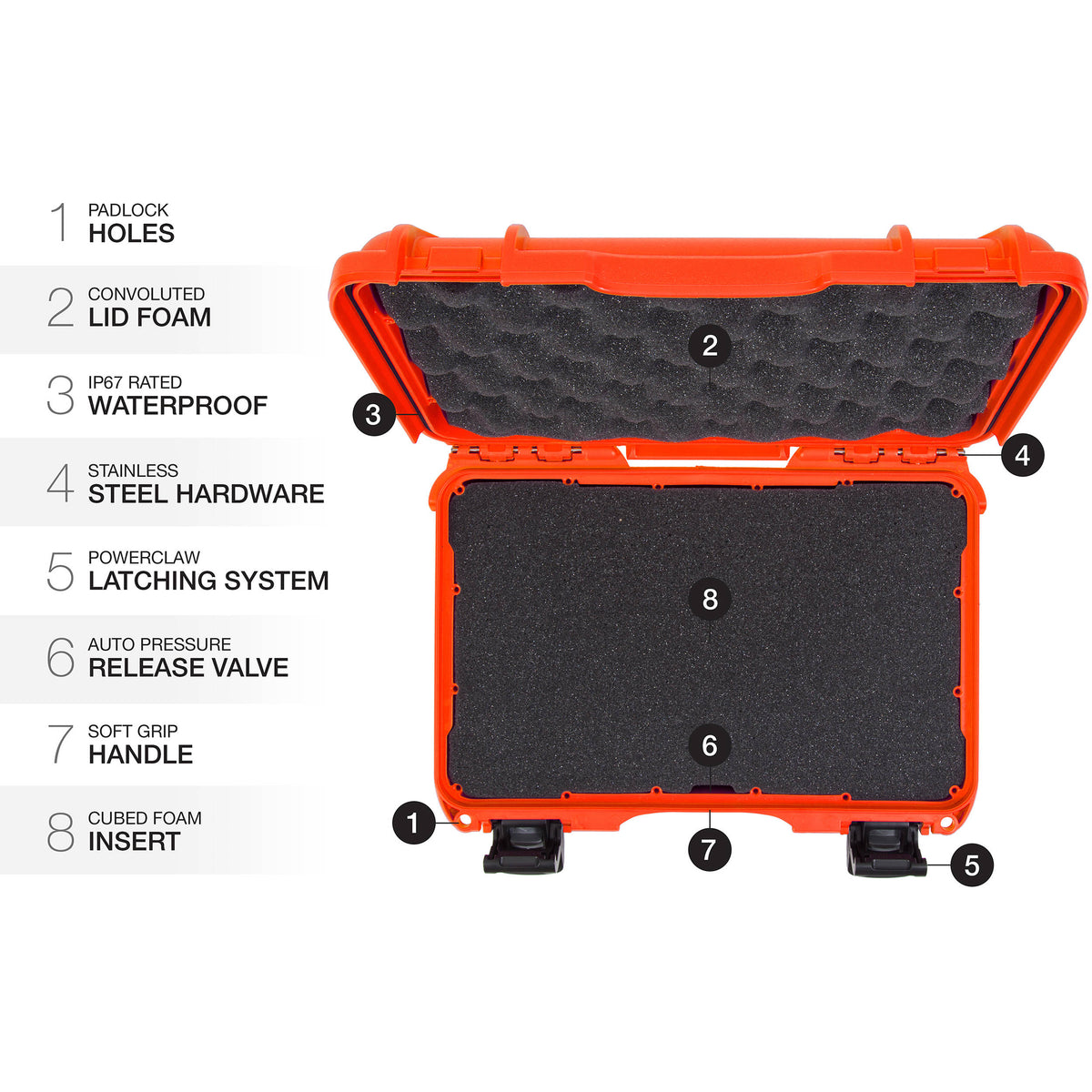 Estuche Rígido Nanuk 909 con espuma (Naranja, 4.8L) - detalle