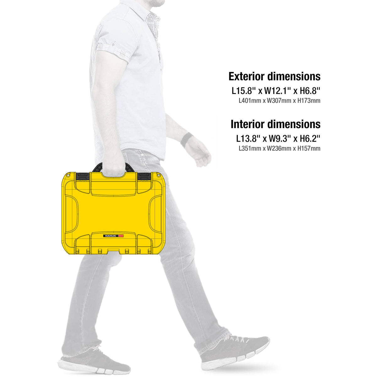Estuche Rígido Nanuk 915 con divisores acolchados (Amarillo) - contenido de la caja