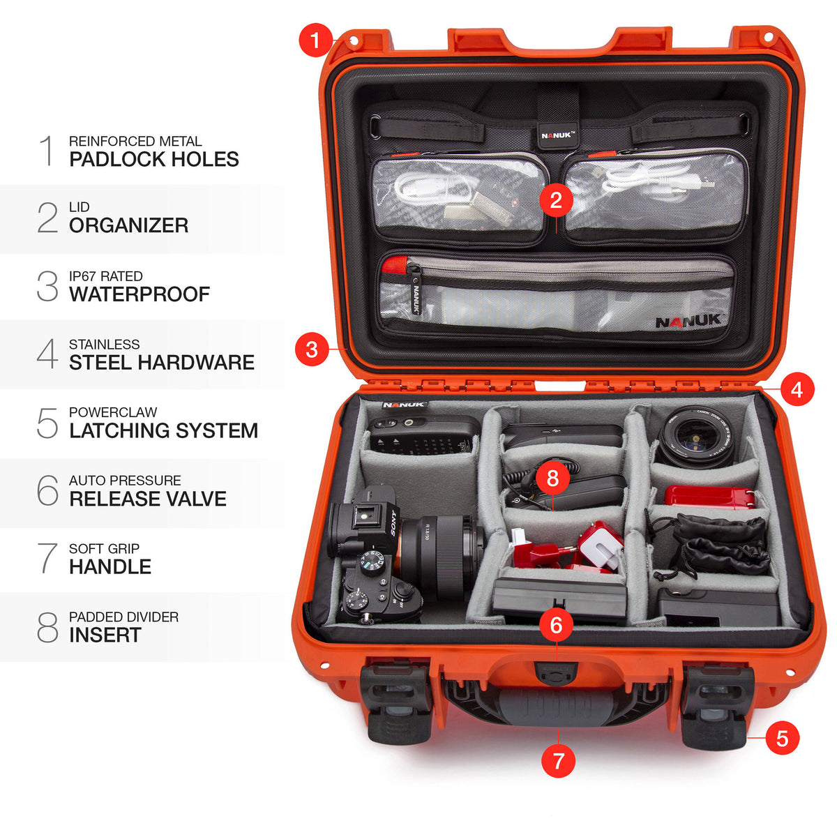 Estuche Rígido Nanuk 920 Pro Photo Kit (Naranja, 16L) - contenido de la caja