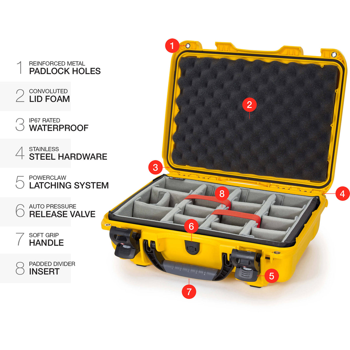 Estuche Rígido Nanuk 923 con divisores acolchados (Amarillo, 16.7L) - detalle