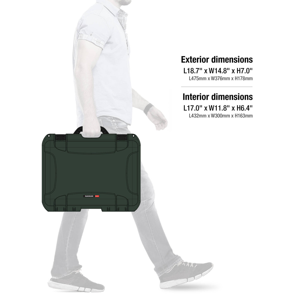 Estuche Rígido Nanuk 925 con divisores acolchados (Verde oliva) - contenido de la caja