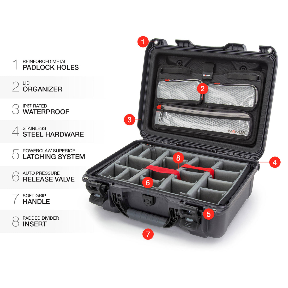 Estuche Rígido Nanuk 925 con Pro Photo Kit (Graphite Gris, 21L) - detalle
