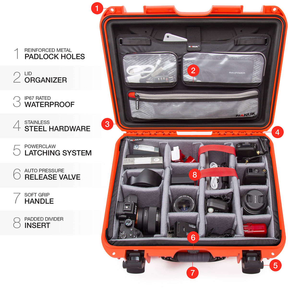 Estuche Rígido Nanuk 930 con Pro Photo Kit (Naranja) - detalle