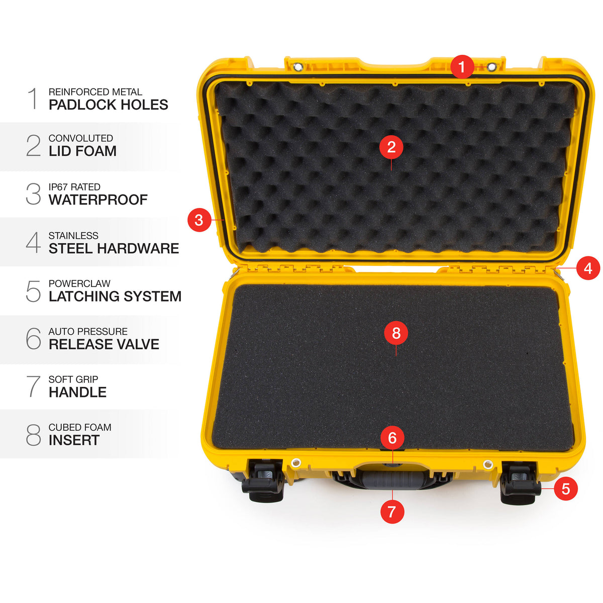 Estuche Rígido Nanuk 935 con ruedas con espuma (Amarillo, 28.5L) - contenido de la caja
