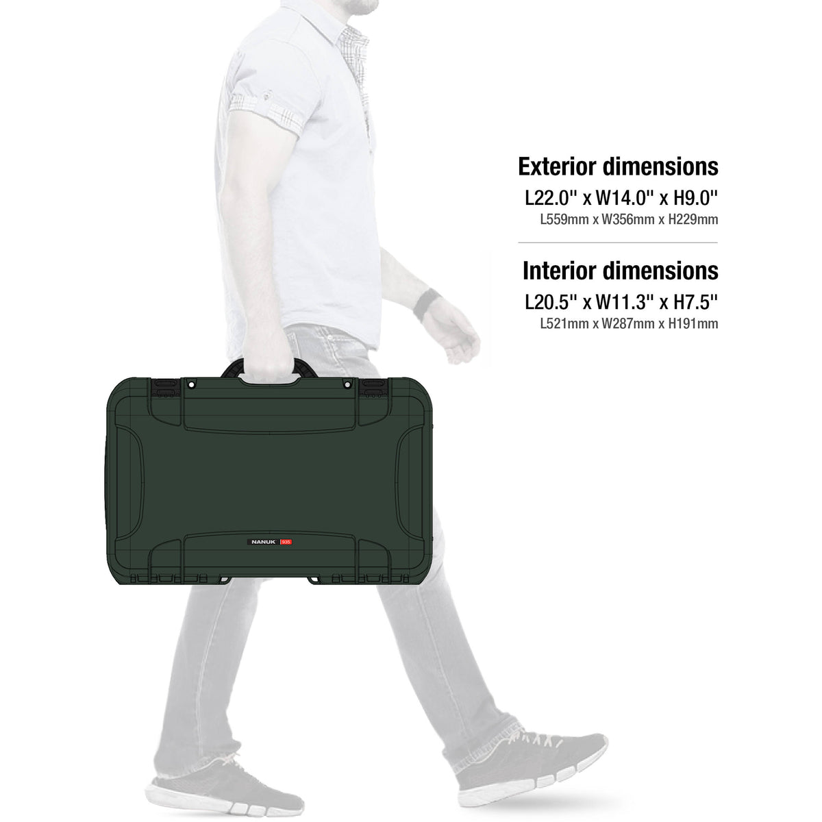 Estuche Rígido Nanuk 935 con ruedas (Verde oliva, 28.5L) - contenido de la caja