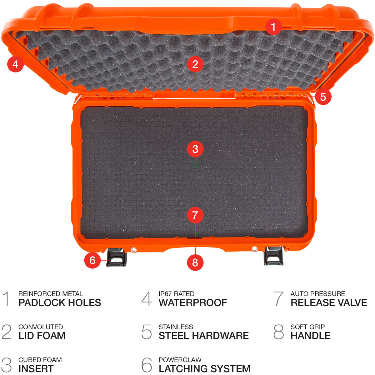 Estuche Rígido Nanuk 938 con ruedas con espuma (Naranja, 51.1L) - detalle