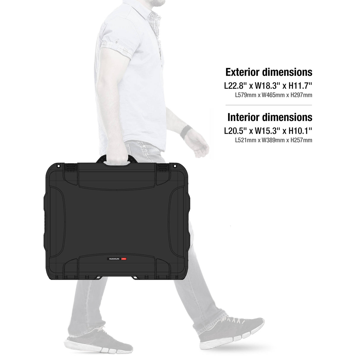 Estuche Rígido Nanuk 950 con ruedas con divisores acolchados (Negro, 51.9L) - contenido de la caja