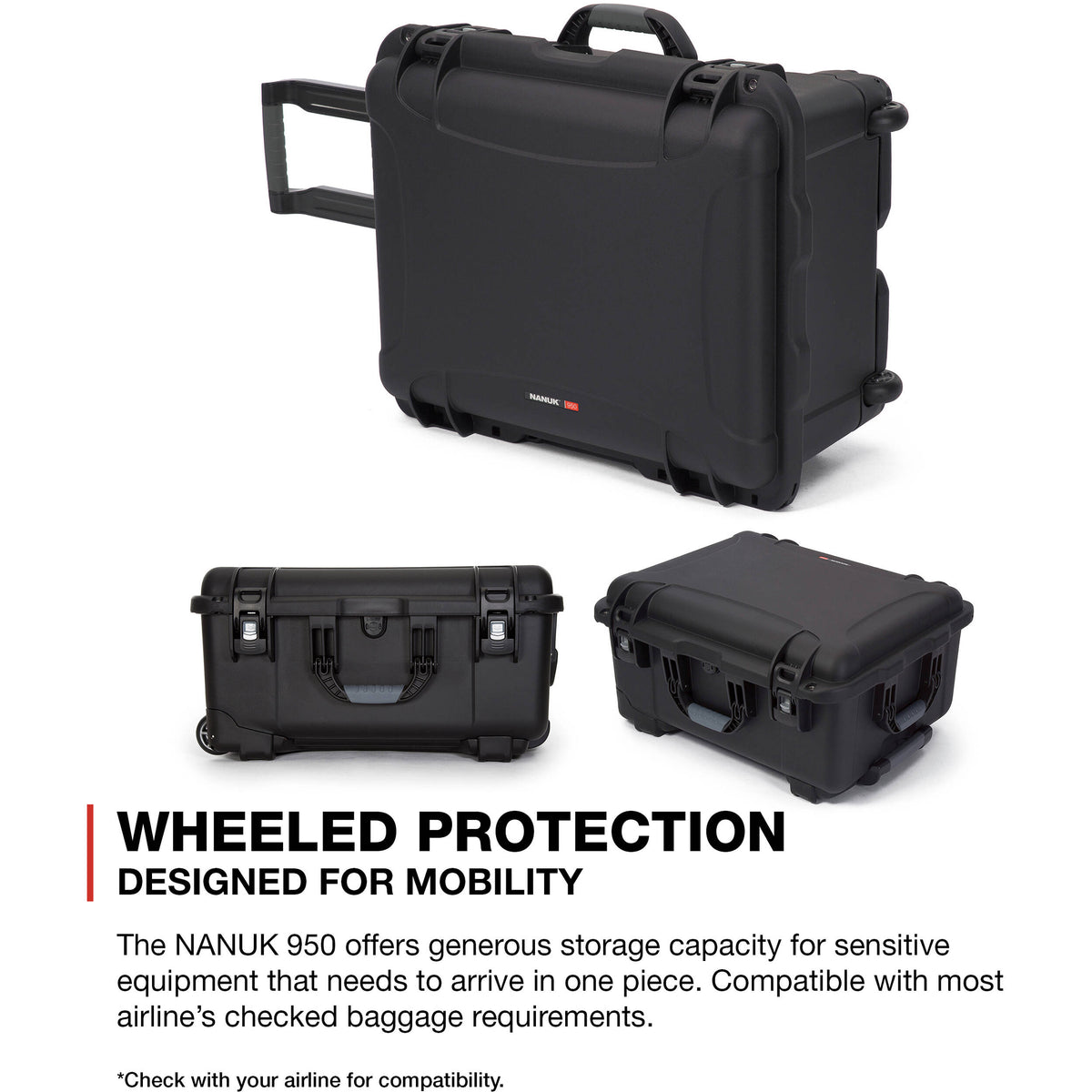 Estuche Rígido Nanuk 950 con ruedas con divisores acolchados (Negro, 51.9L) - en uso