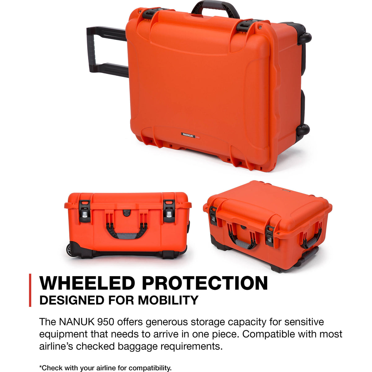 Estuche Rígido Nanuk 950 con ruedas con espuma en cubos (Naranja, 51.9L) - en uso