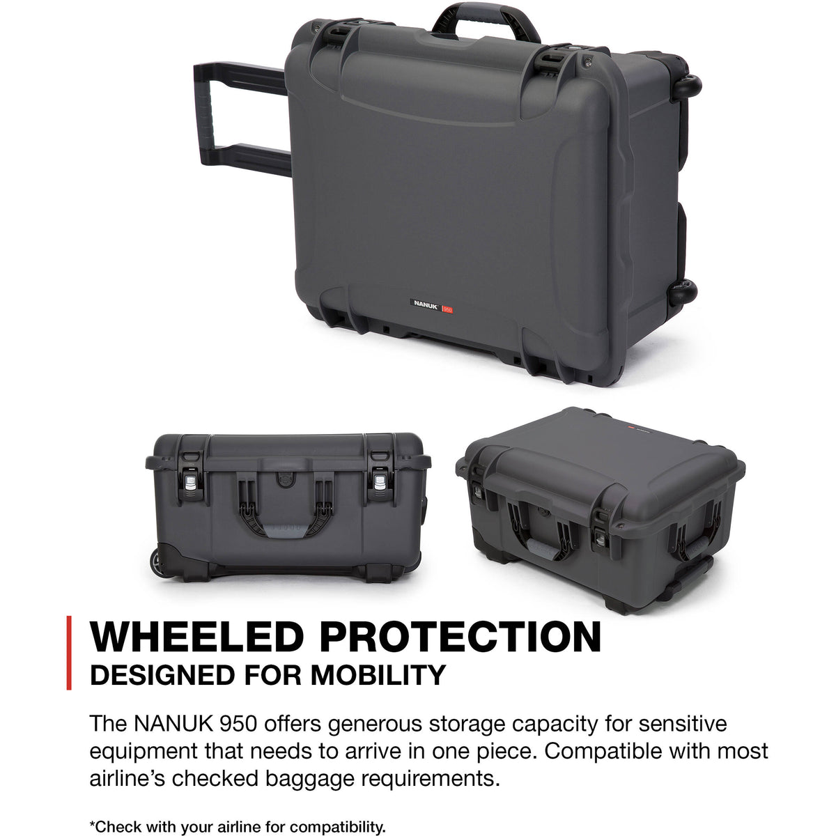 Estuche Rígido Nanuk 950 con ruedas Hard Pro Photo Kit (Graphite, 51.9L) - en uso