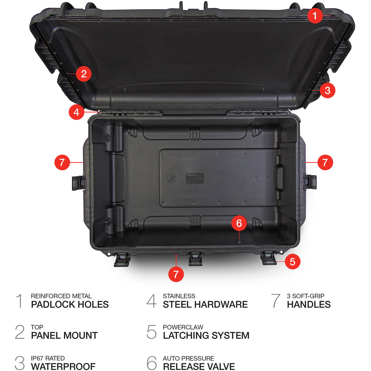Estuche Rígido Nanuk 963 con ruedas (Negro, 90.6L) - detalle